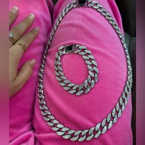 Men’s chain and bracelet set stainless steel & cubic zirconia